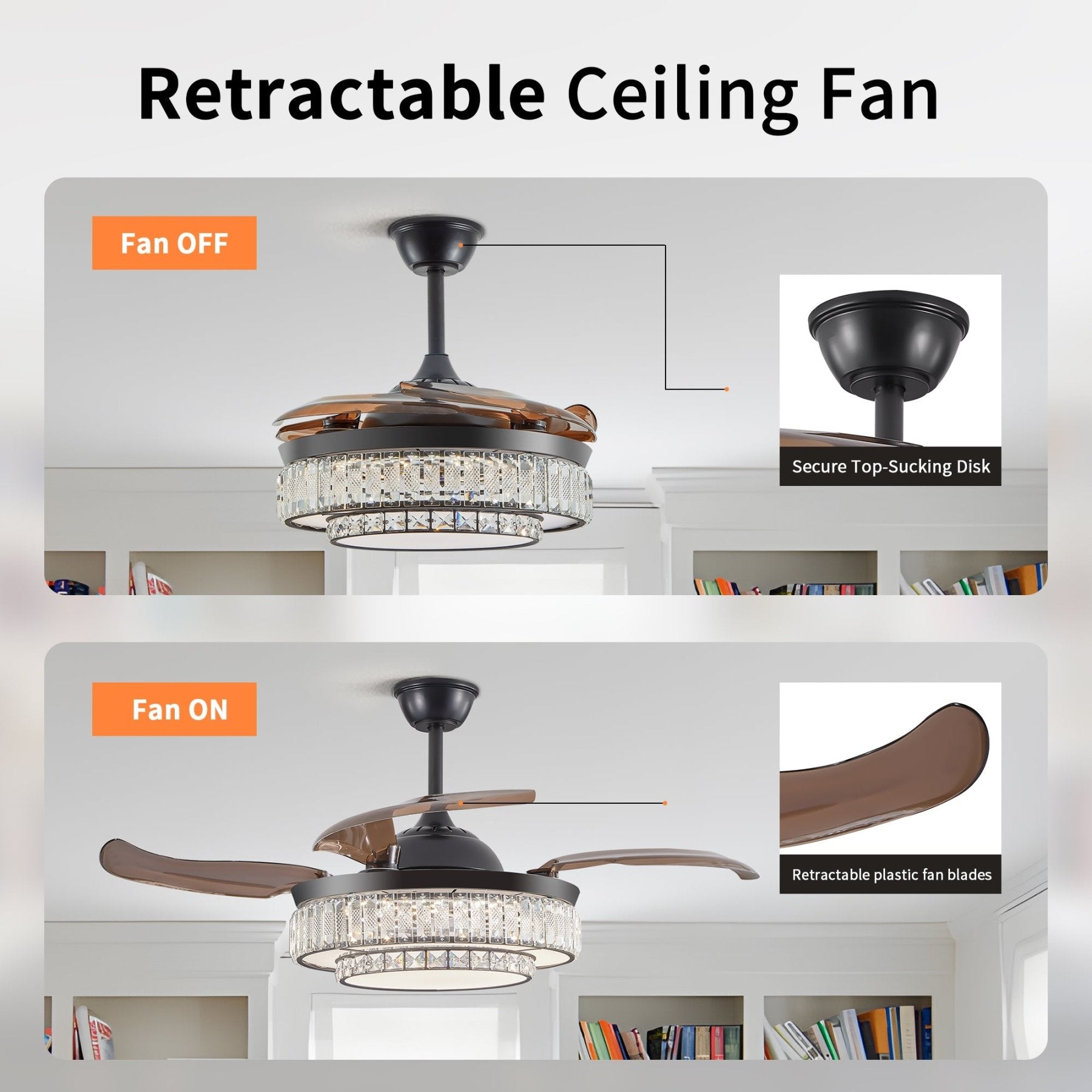 AeroBreeze LED Retractable Ceiling Fan with Remote Control - evoltleds