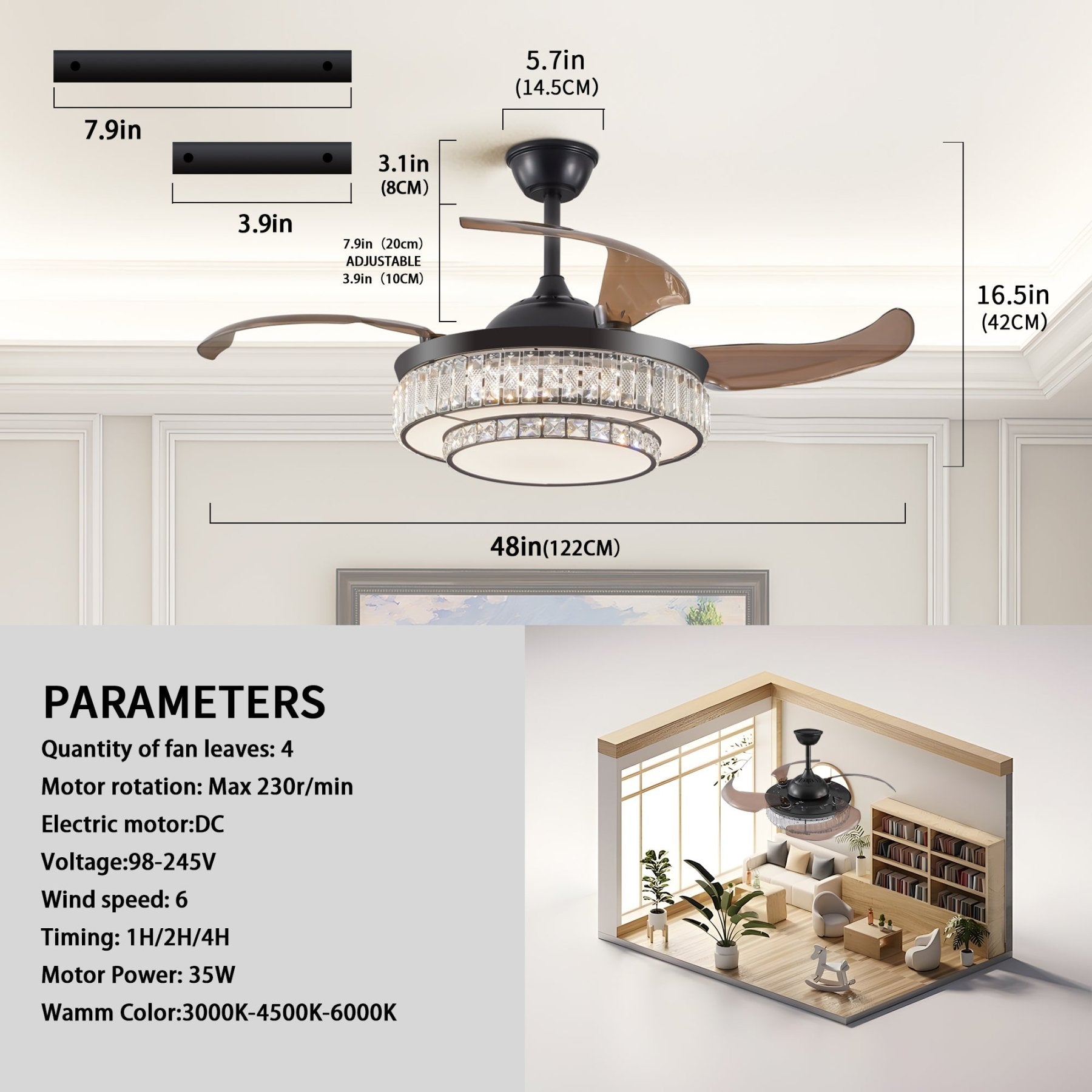 AeroBreeze LED Retractable Ceiling Fan with Remote Control - evoltleds