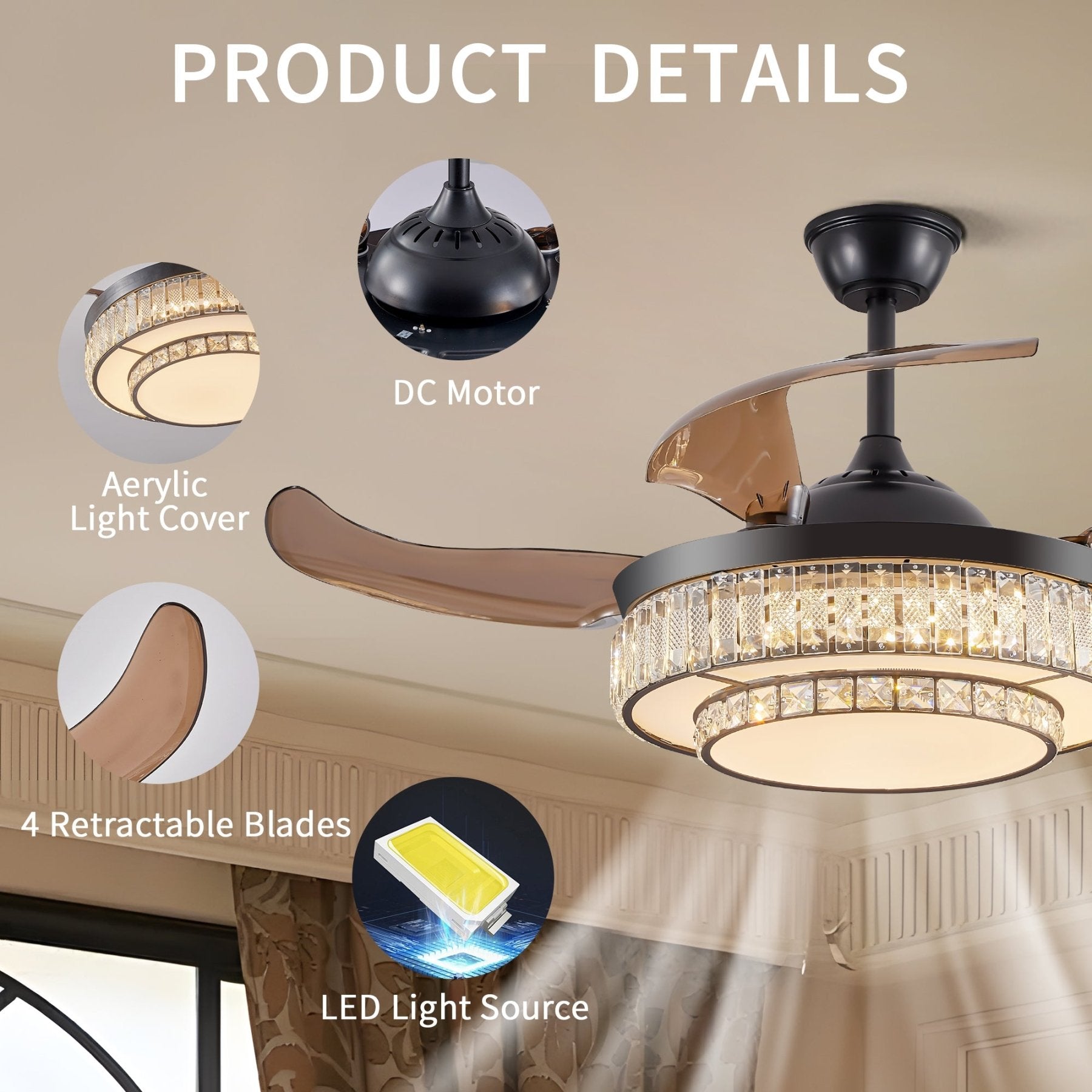 AeroBreeze LED Retractable Ceiling Fan with Remote Control - evoltleds