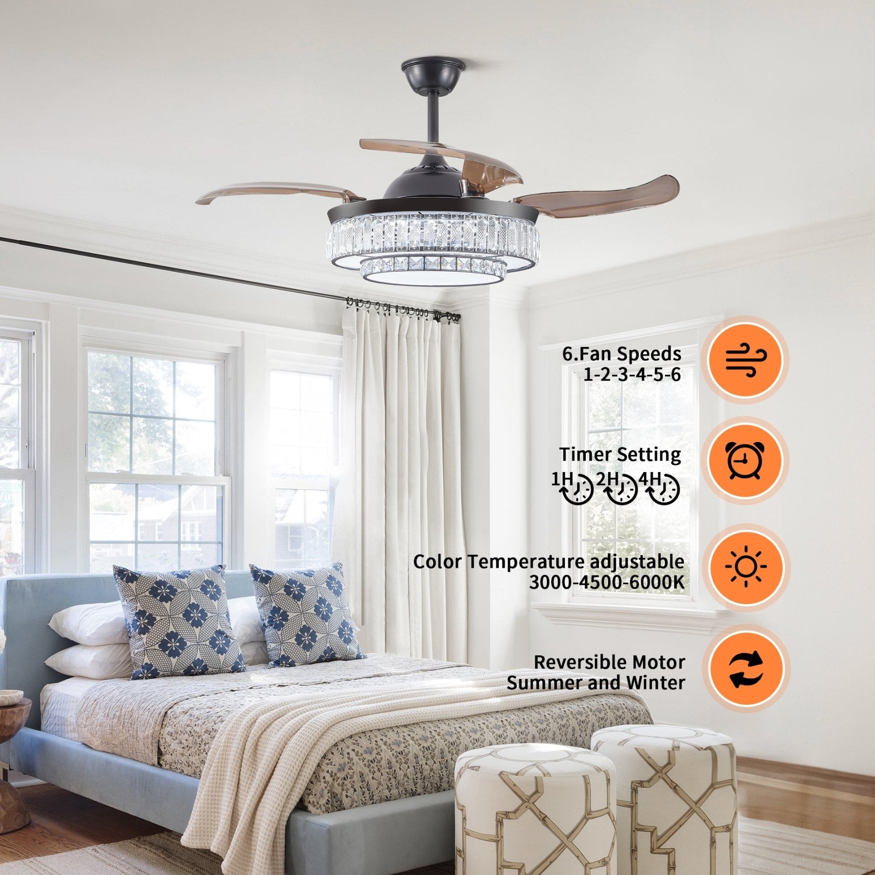 AeroBreeze LED Retractable Ceiling Fan with Remote Control - evoltleds