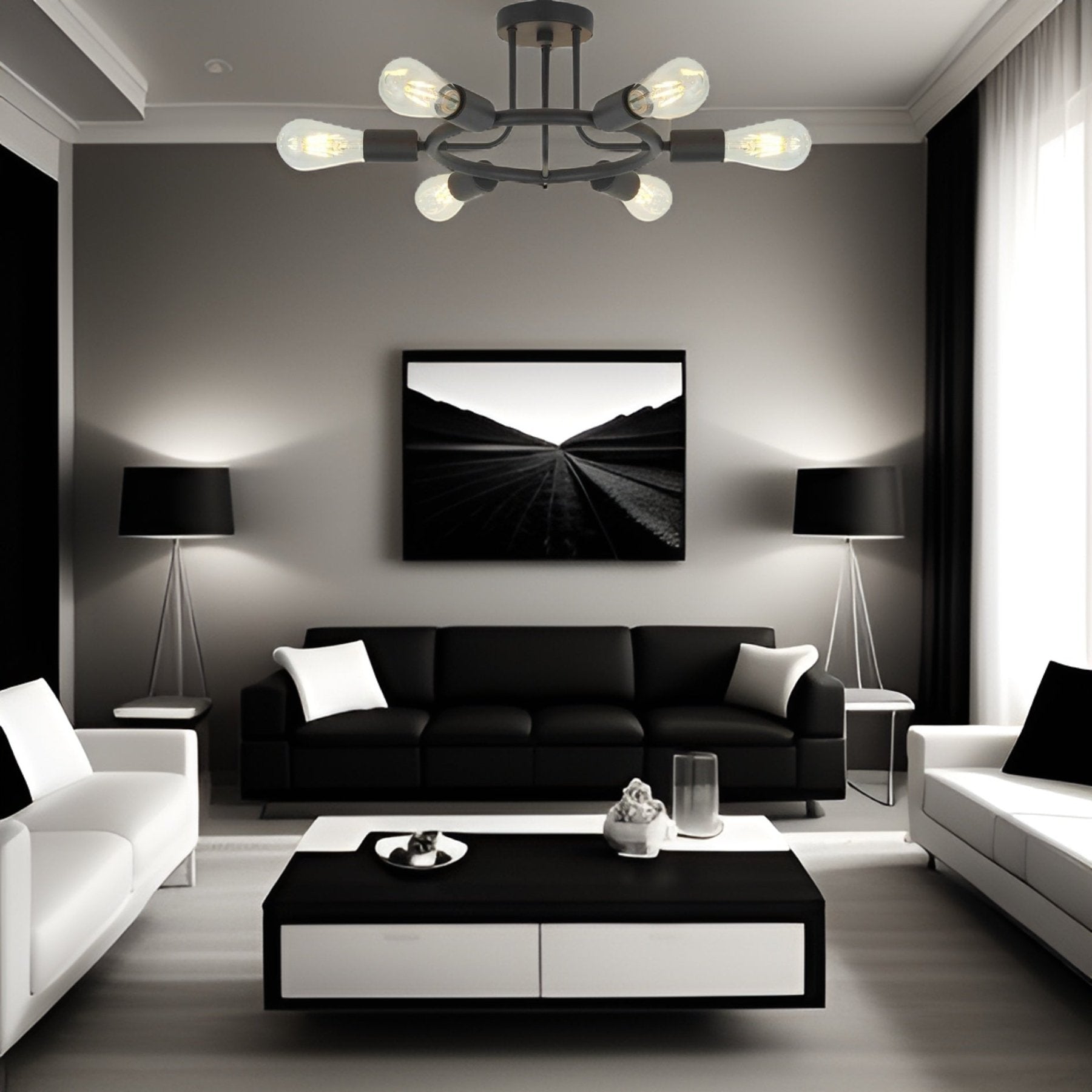 evoltleds Black Metal Tubular Ring Semi-Flush Ceiling Fixture eprolo customizable chandeliers designer lighting elegant home lighting energy-efficient chandeliers high-end chandeliers luxury chandeliers smart chandeliers