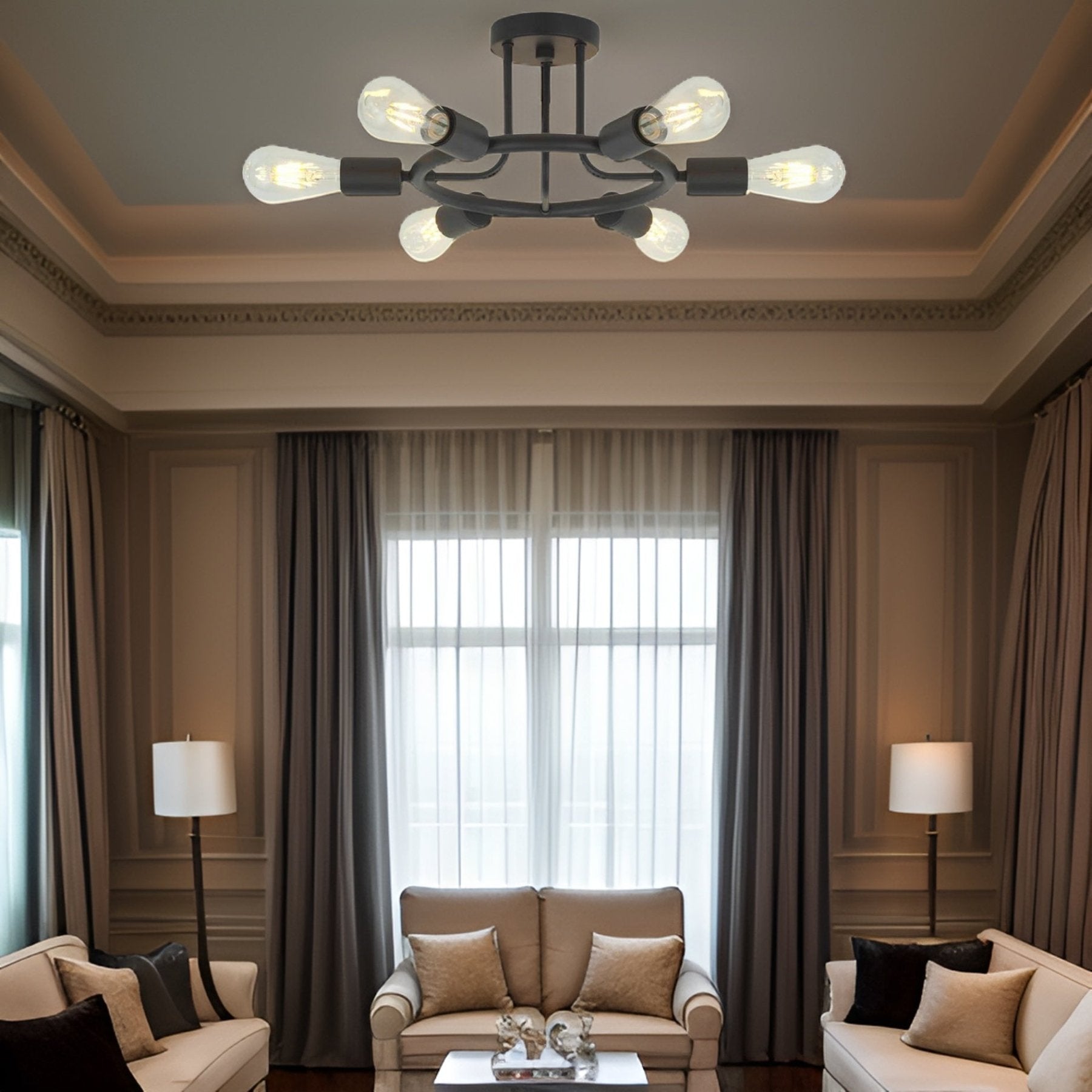 evoltleds Black Metal Tubular Ring Semi-Flush Ceiling Fixture eprolo customizable chandeliers designer lighting elegant home lighting energy-efficient chandeliers high-end chandeliers luxury chandeliers smart chandeliers