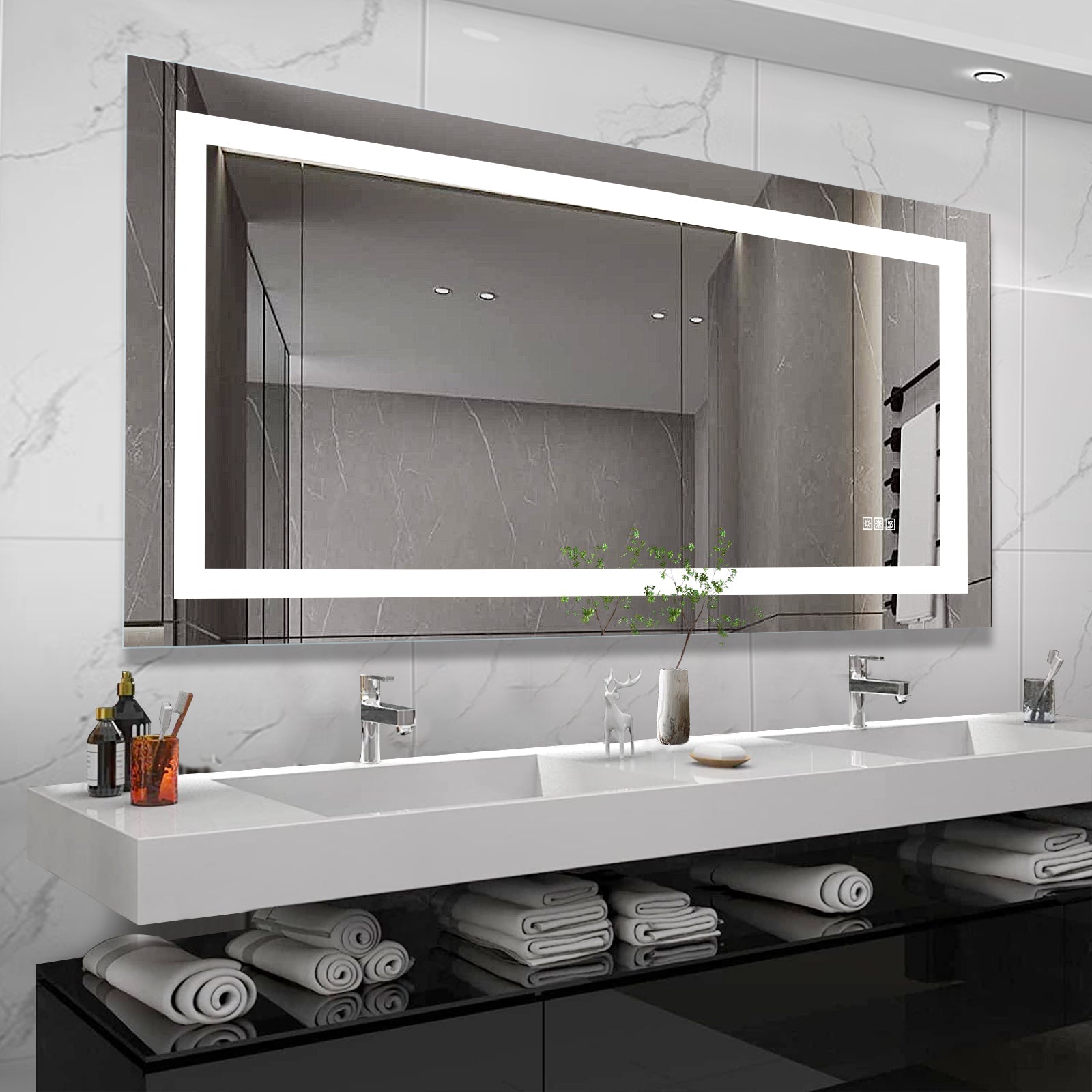 evoltleds Luminous Glow Rectangular Glass Mirror eprolo customizable bathroom vanities high-end bathroom vanities illuminated bathroom vanities LED light vanities luxury bathroom furniture premium bathroom decor Radiant Elegance