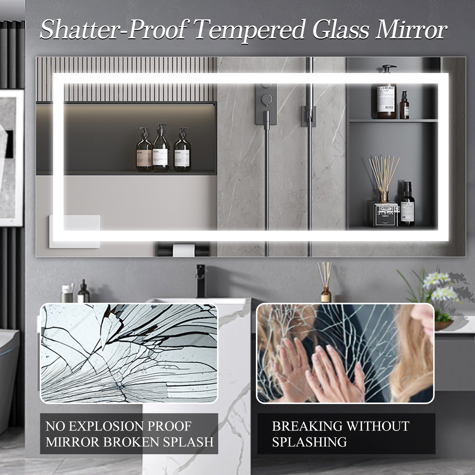 evoltleds Luminous Glow Rectangular Glass Mirror eprolo customizable bathroom vanities high-end bathroom vanities illuminated bathroom vanities LED light vanities luxury bathroom furniture premium bathroom decor Radiant Elegance