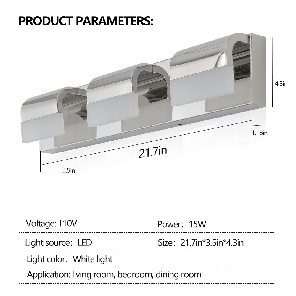 Modern Chrome Stainless Steel Bathroom Vanity Light - evoltleds