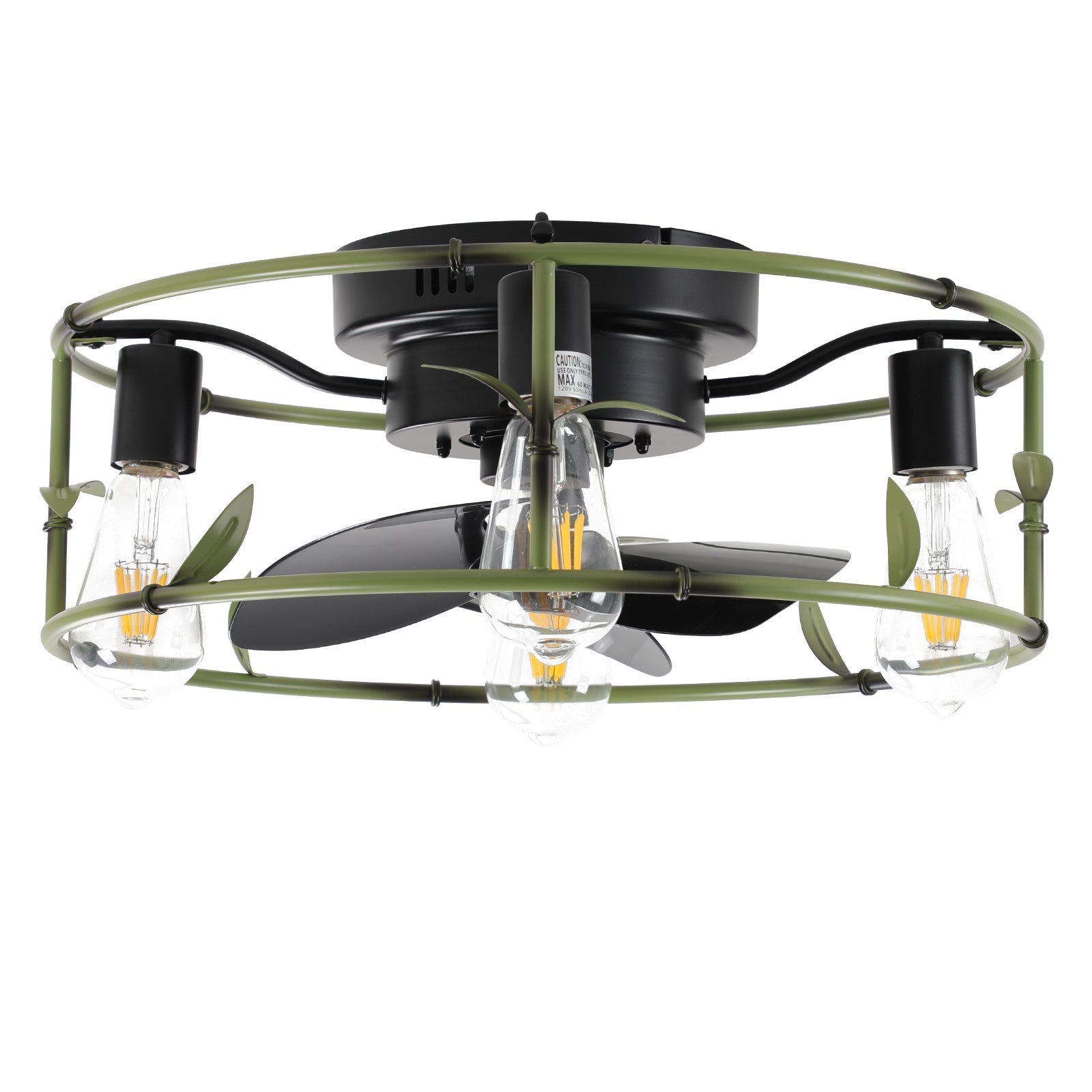 Modern Green Iron Ceiling Fan with Bamboo - Inspired Design - evoltleds