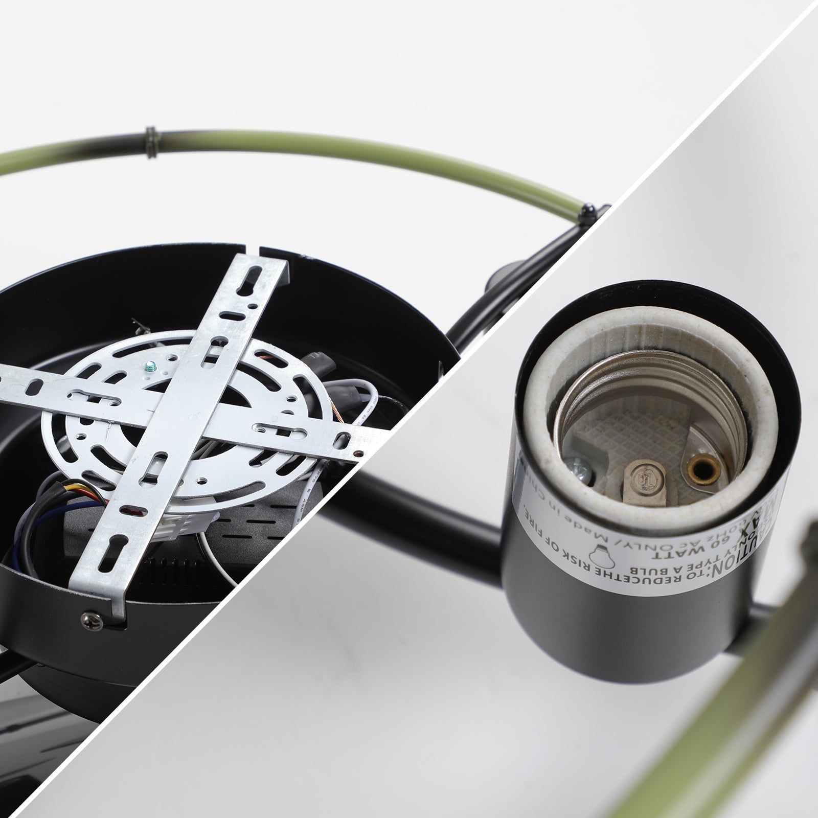Modern Green Iron Ceiling Fan with Bamboo - Inspired Design - evoltleds
