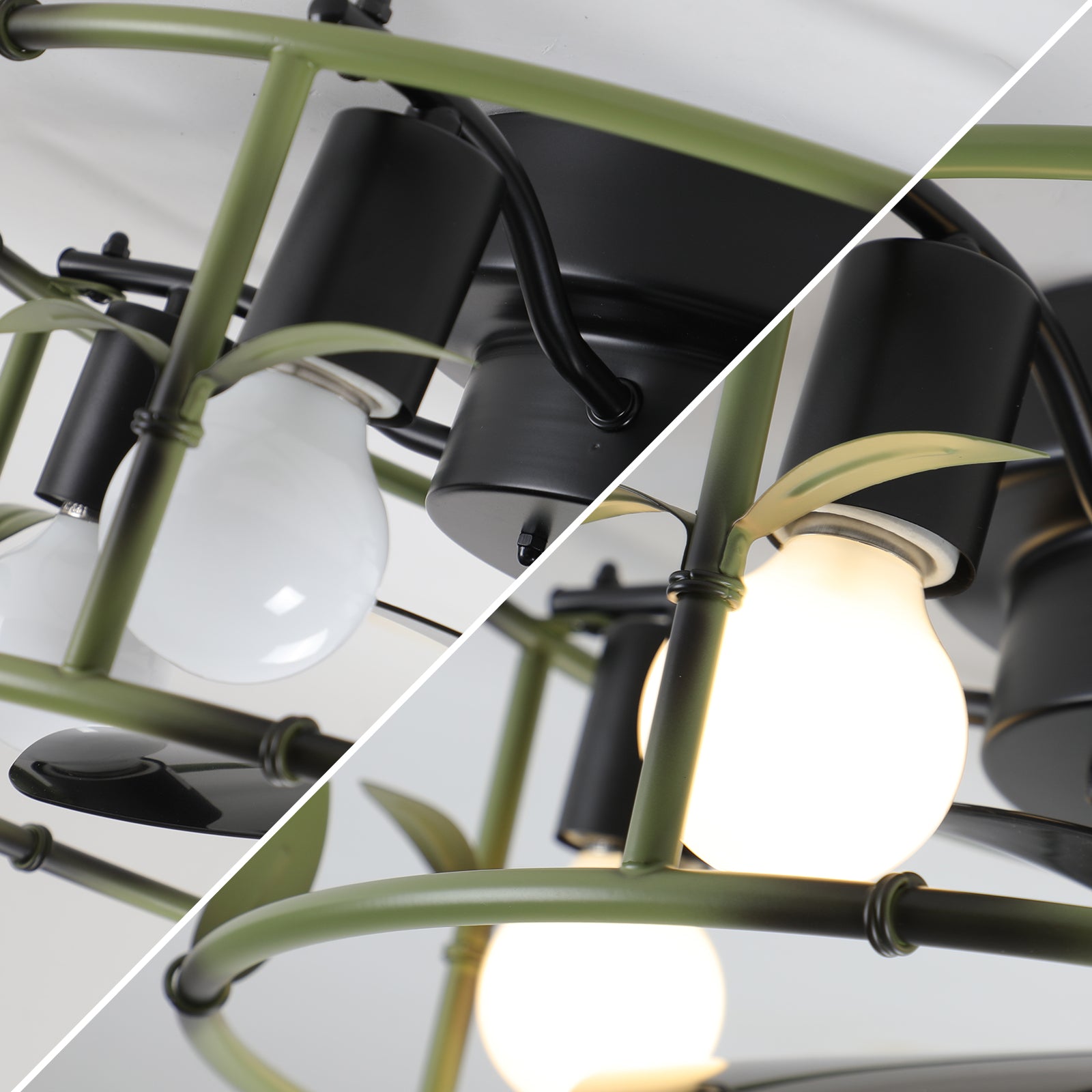 Modern Green Iron Ceiling Fan with Bamboo - Inspired Design - evoltleds