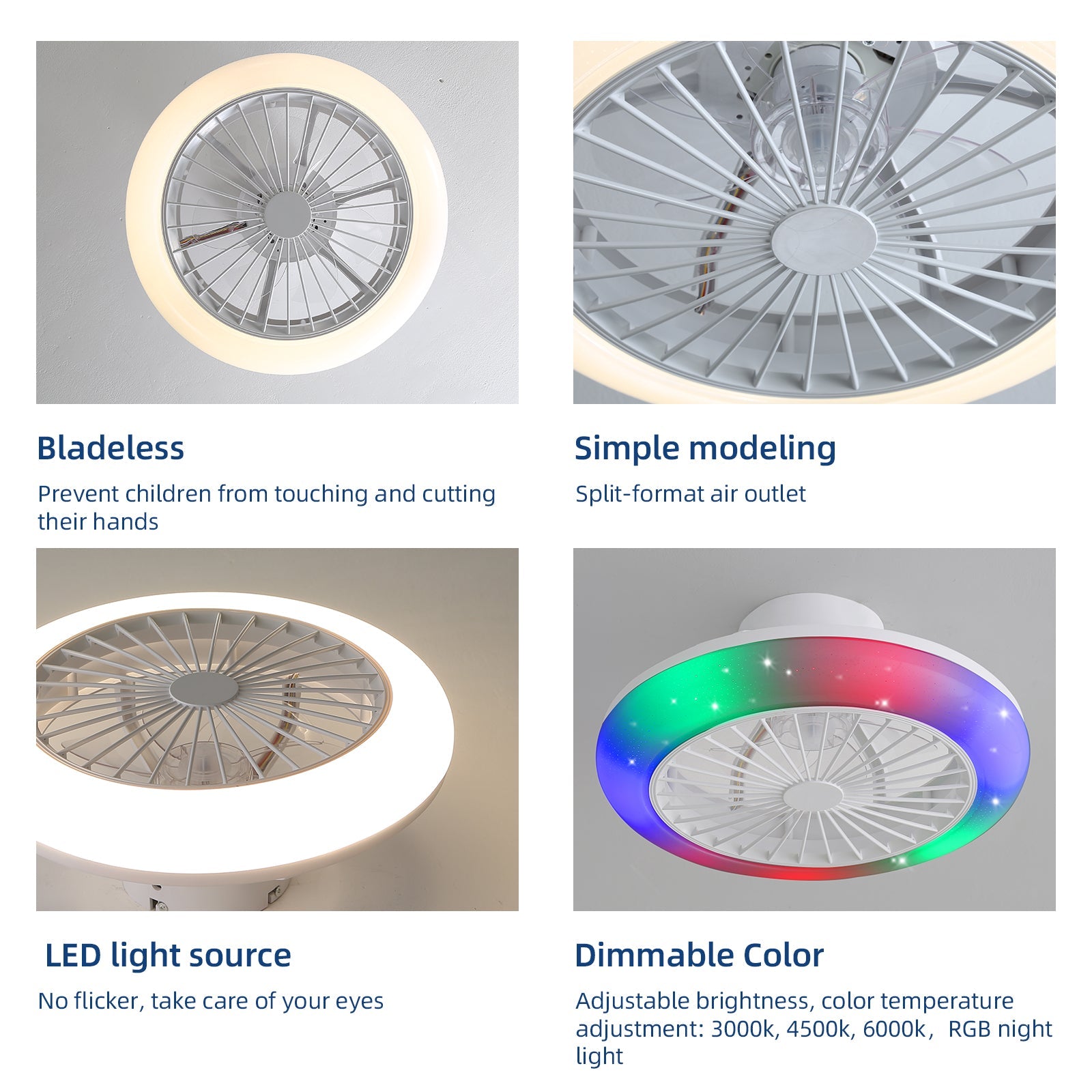 Modern White Iron and Plastic Ceiling Fan with Smart Control and RGB Lighting - evoltleds