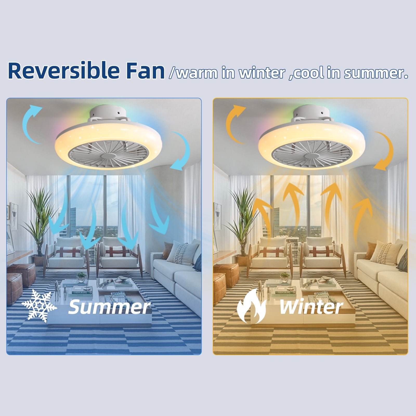 Modern White Iron and Plastic Ceiling Fan with Smart Control and RGB Lighting - evoltleds