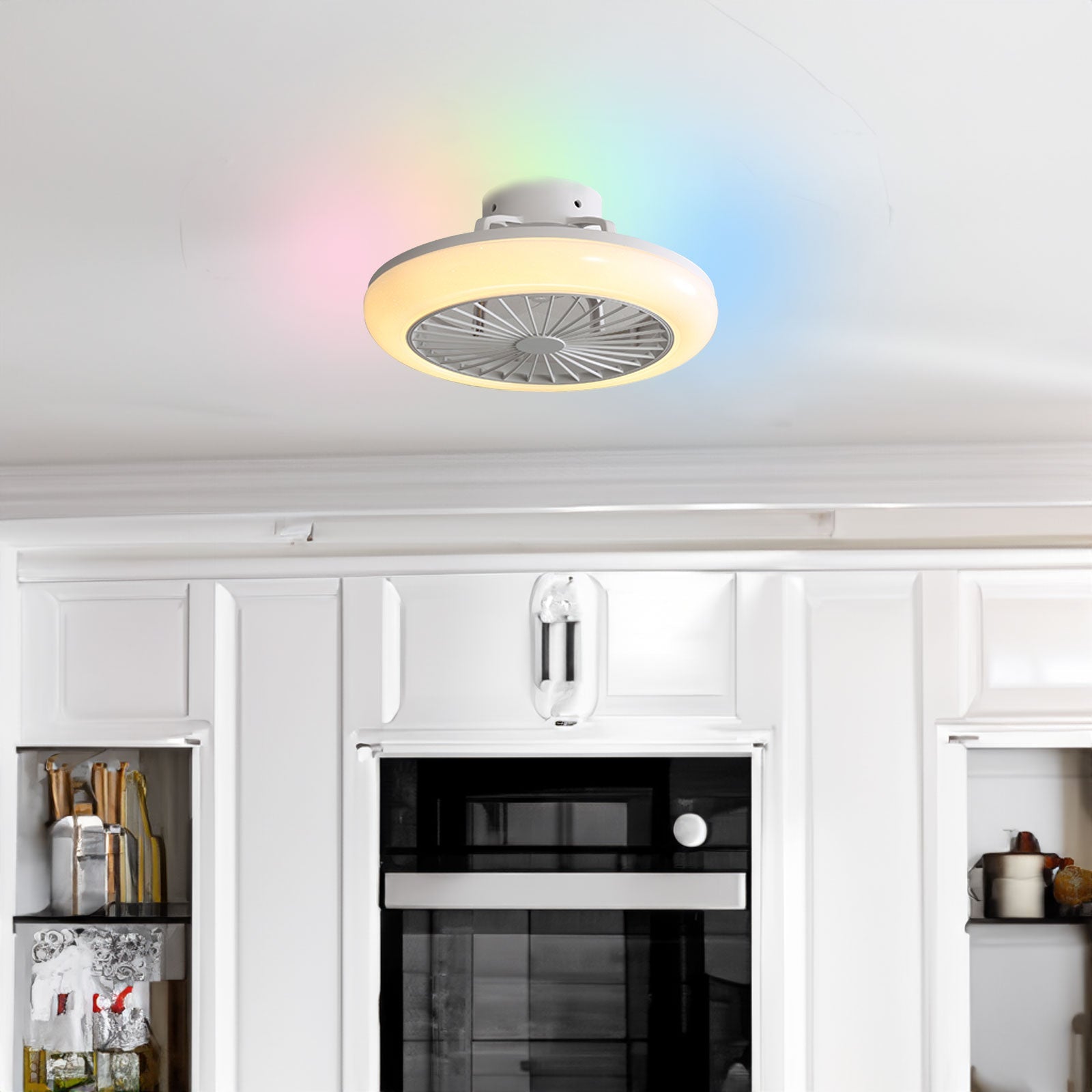 Modern White Iron and Plastic Ceiling Fan with Smart Control and RGB Lighting - evoltleds