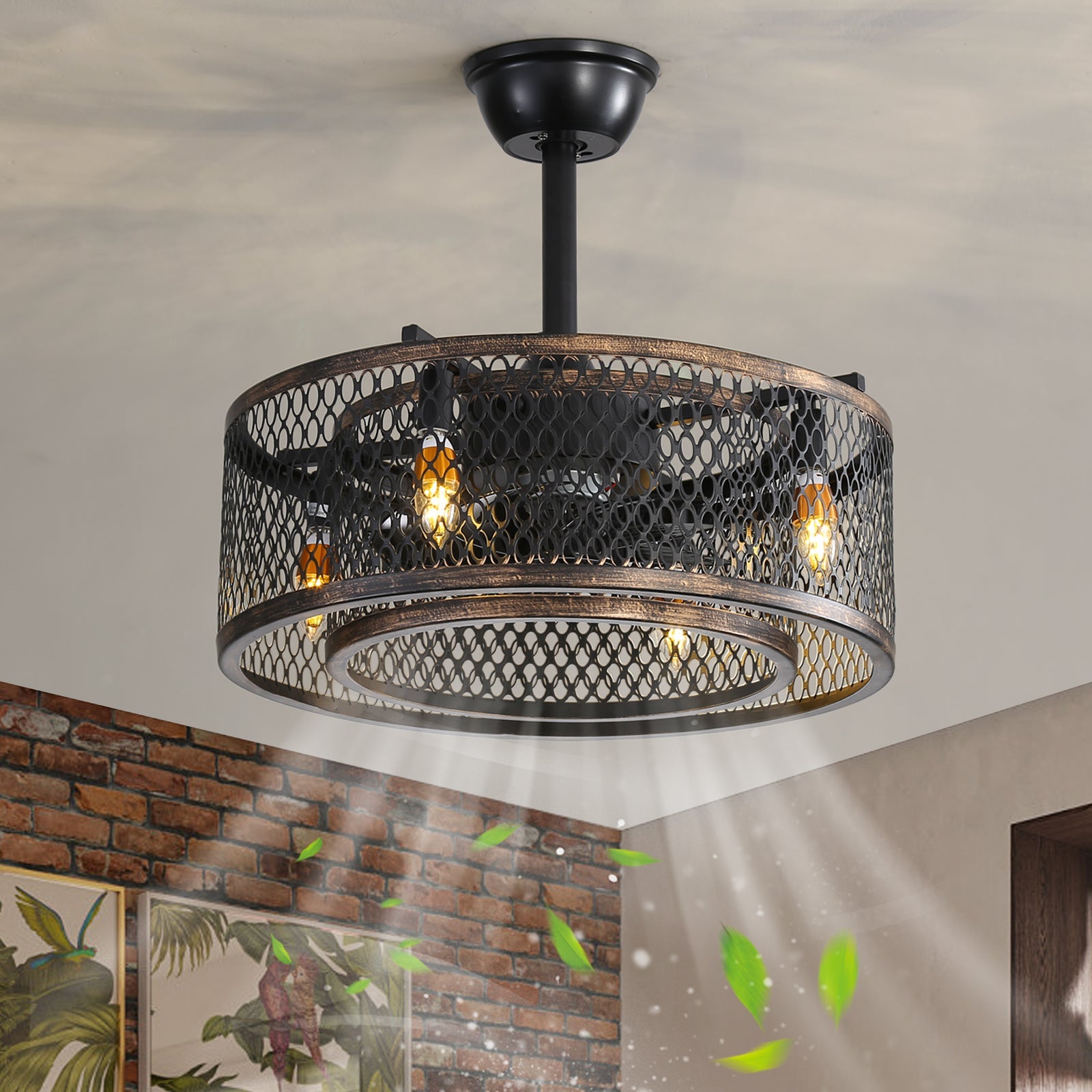 Retro Black Iron Ceiling Fan with Remote & APP Control - evoltleds