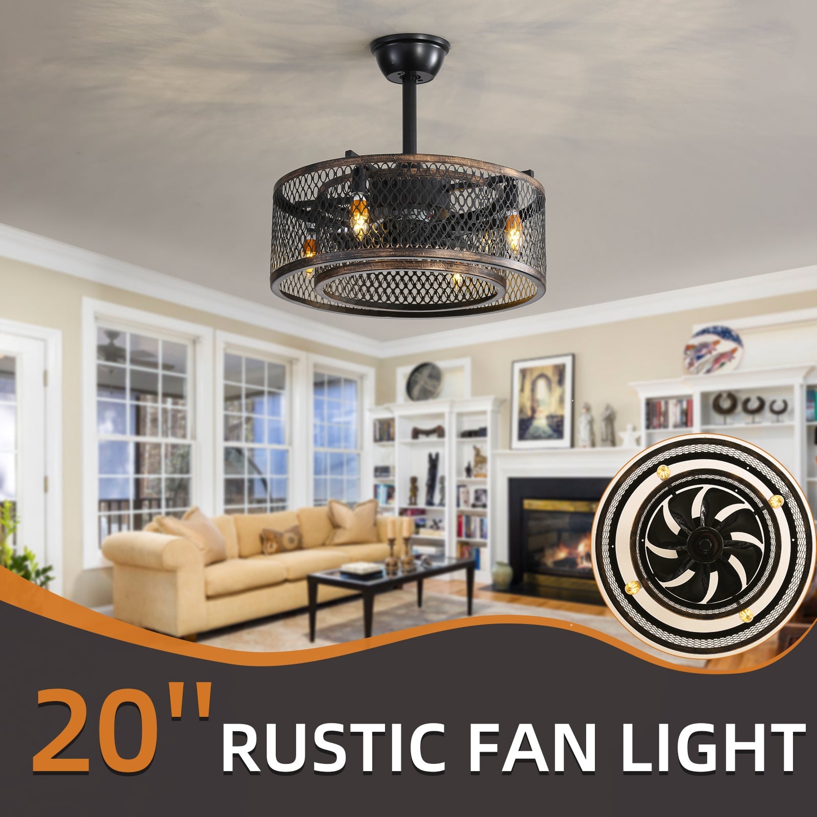 Retro Black Iron Ceiling Fan with Remote & APP Control - evoltleds