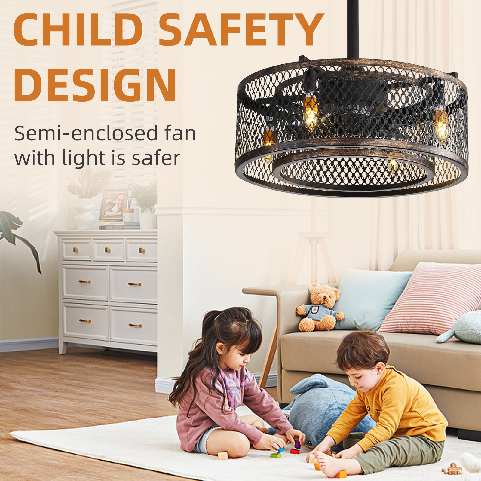 Retro Black Iron Ceiling Fan with Remote & APP Control - evoltleds