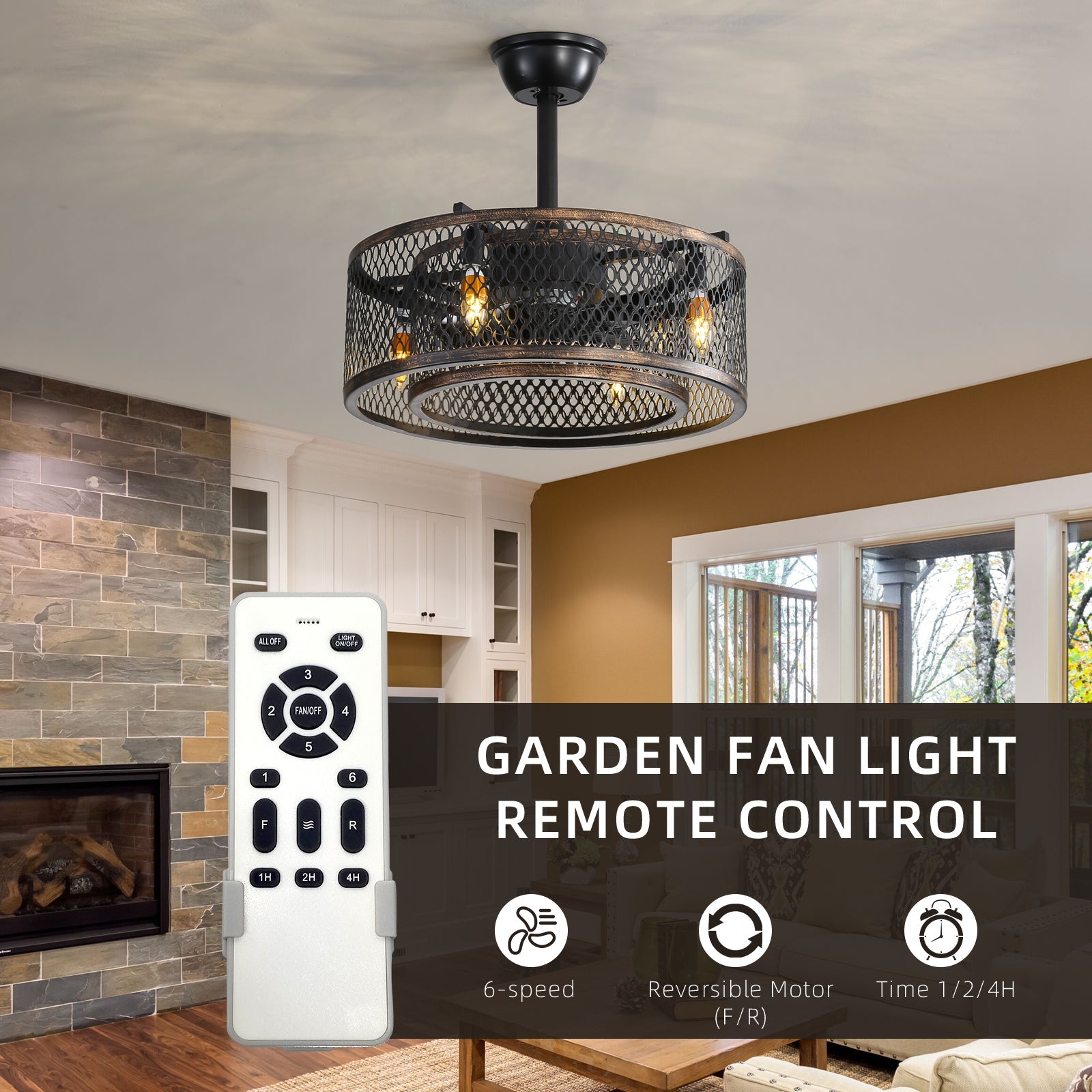 Retro Black Iron Ceiling Fan with Remote & APP Control - evoltleds
