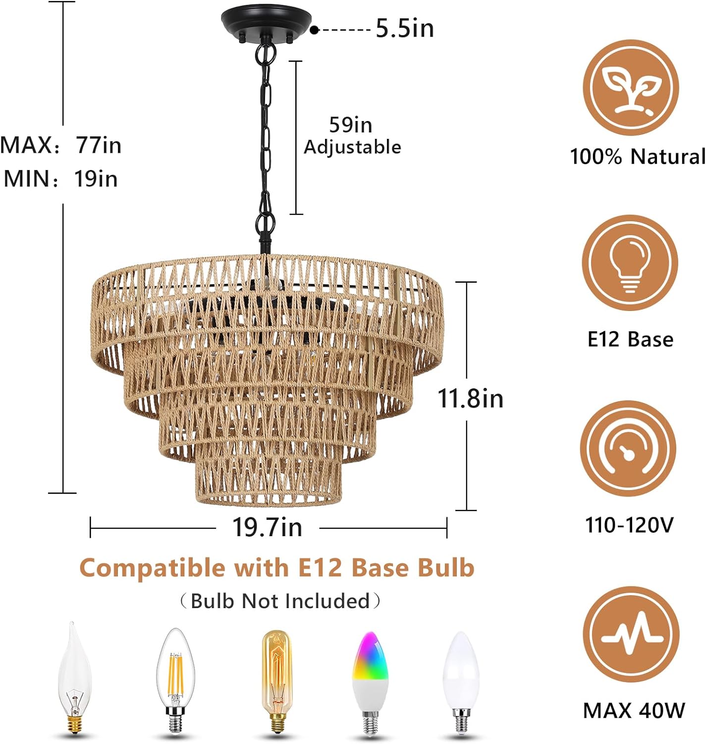 RusticWave Boho Rattan Chandelier - evoltleds