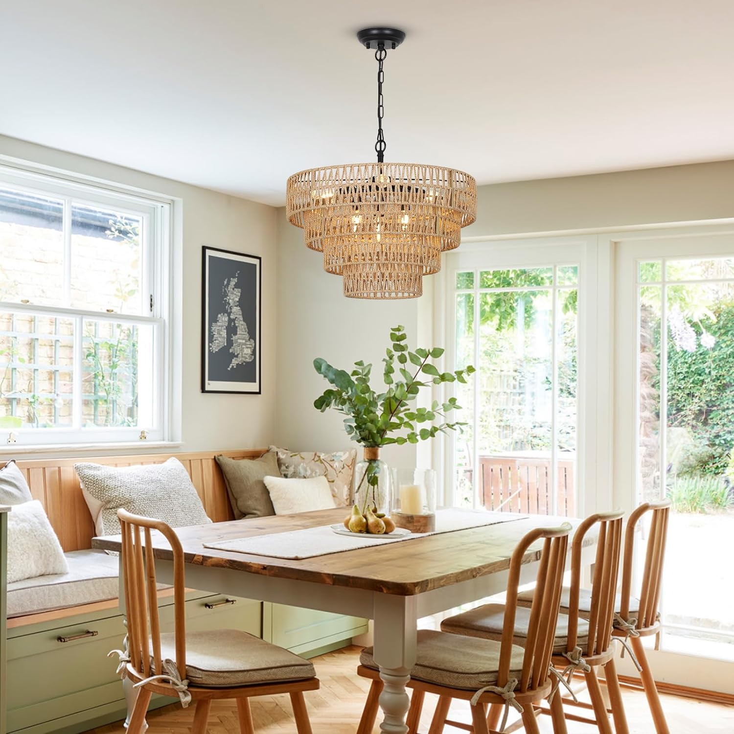 RusticWave Boho Rattan Chandelier - evoltleds