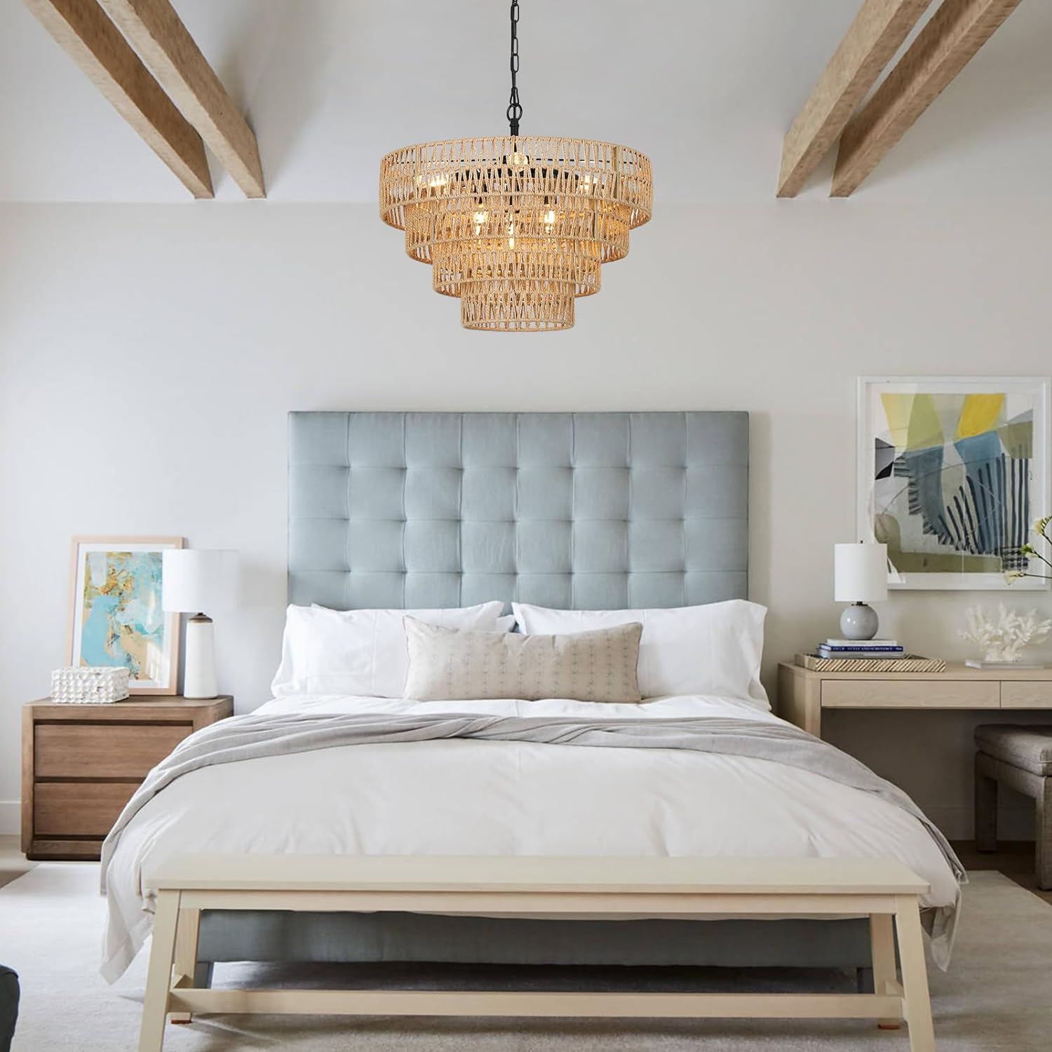 RusticWave Boho Rattan Chandelier - evoltleds